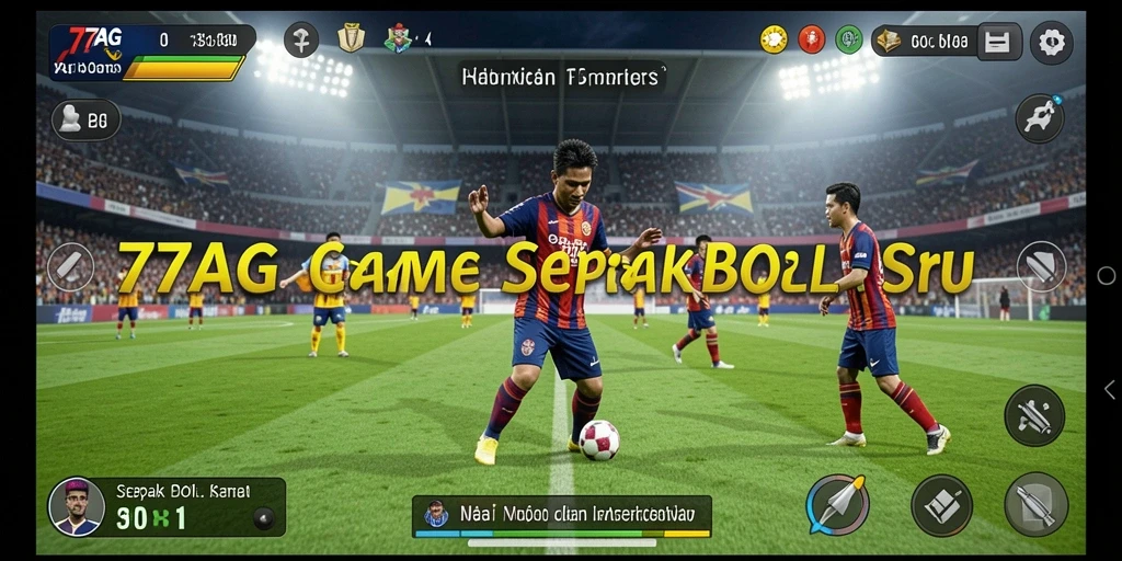 Screenshot utama 77AG menampilkan gameplay sepak bola yang dinamis dan menarik.