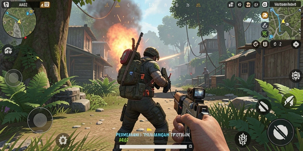 Tangkapan layar gameplay AA62 dengan aksi pertempuran yang mendebarkan.