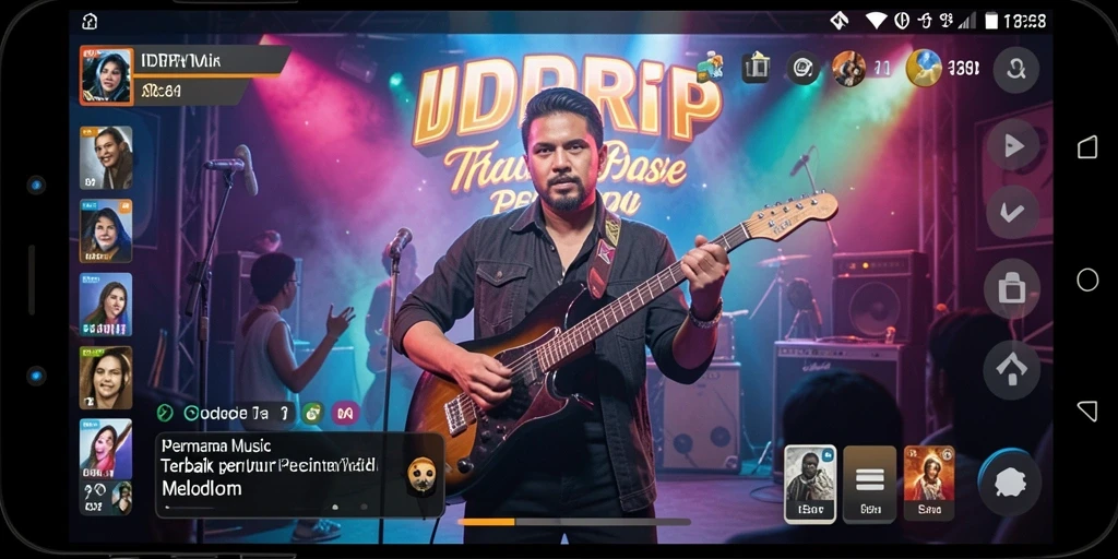 Tampilan gameplay IDRRP dengan berbagai lagu menarik dan antarmuka interaktif.