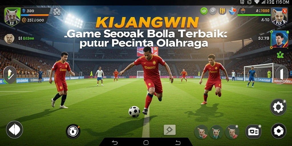 Screenshot utama KIJANGWIN menunjukkan aksi sepak bola yang mendebarkan.