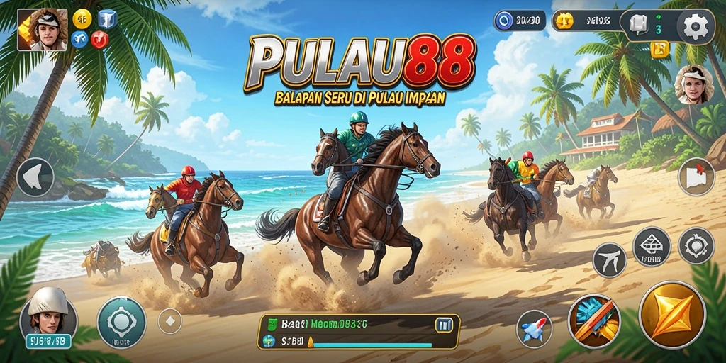Screenshot gameplay PULAU88 menunjukkan aksi balap yang mendebarkan.